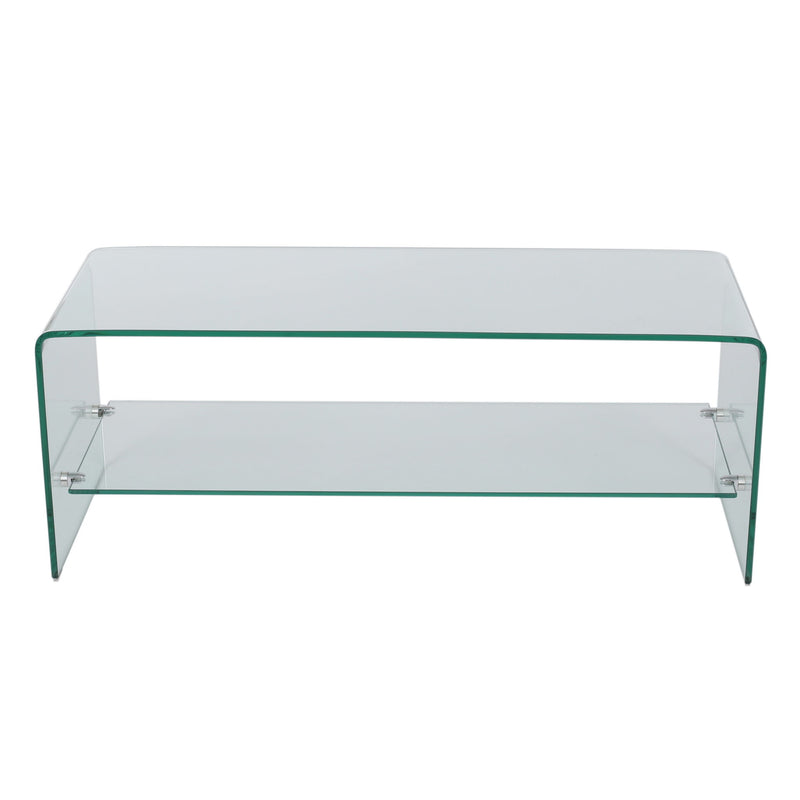 Modern Tempered Glass TV Stand With Shelf And Open Back Design - Clear