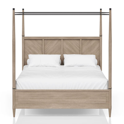 Queen Canopy Bedroom Set With A 2 Drawer Nightstand A Modern Dresser With Poster Mirror And A Door Chest - Sand