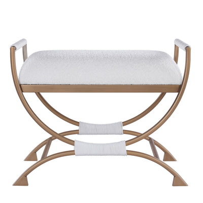 Nora - Bench With Bronze Metal Frame And Boucle Fabric Seat - White