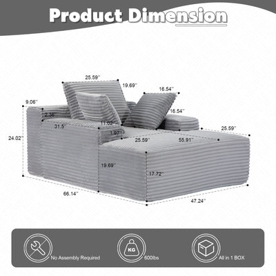 Oversized Chaise Lounge Chair Cozy Cloud Couch With 3 Throw Pillows And Wide Armrest