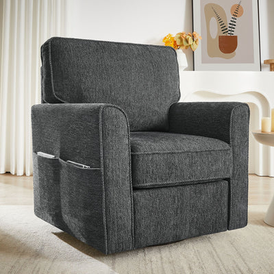 360° Swivel Accent Barrel Armchair With Side Pockets, Compact Design
