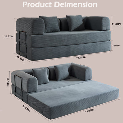 Convertible Sleeper Sofa Bed With Cylindrical Pillow, With Fixed Shape Frame