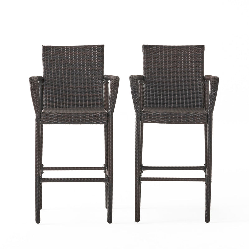 Outdoor Rattan Wicker Bar Chair With Metal Frame - Brown