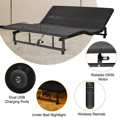 Adjustable Bed Base Frame Queen With Head And Foot Incline Wireless Remote - Antique Black