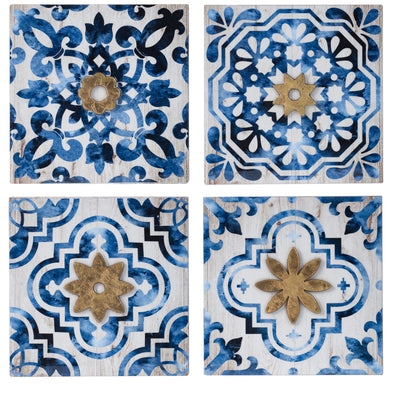 Abstract, And Wall Decor Accents (Set of 4) - White / Blue