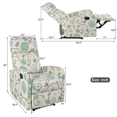 Modern Manual Recliner, Home Theater Chair With Adjustable Backrest For Living Room - Beige / Blue