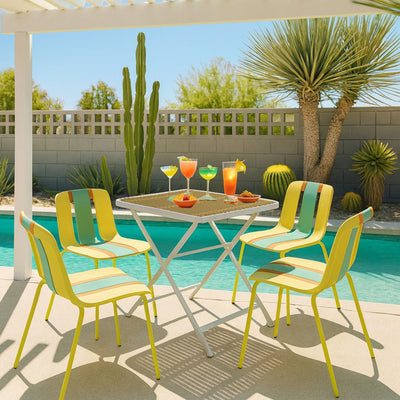 4 Piece Set Of Modern Striped Single Chairs With Folding Square Table