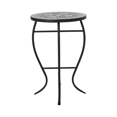 Outdoor Side Table With Tile Mosaic Table Top - Black