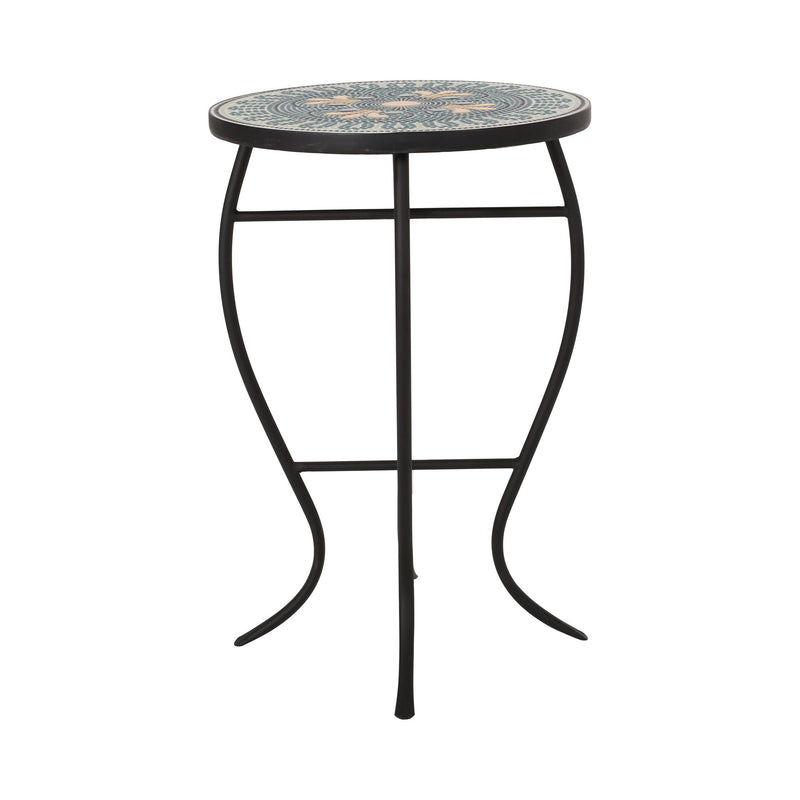 Outdoor Side Table With Tile Mosaic Table Top - Black