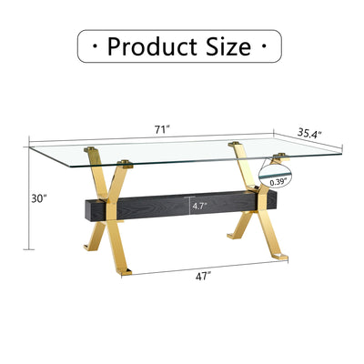 Modern Tempered Glass Dining Table With Metal Legs And Crossbars - Transparent