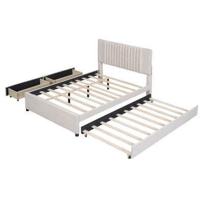 Upholstered Platform Bed With Drawers, Classic Headboard Design