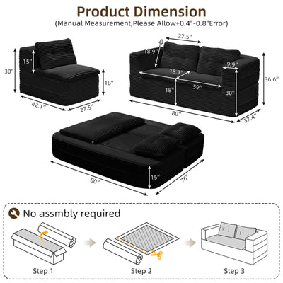 Multi Functional Sectional Sofa Bed With Independent Chaise Lounge And Functional Blanket