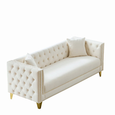 3 Seater Deep Seat Sofa, Sofa With Button Nailhead, Square Arm