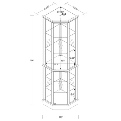 6 Shelf Lighted Corner Curio Cabinet With Adjustable Tempered Glass Shelves And Mirror Back (E26 Light Bulb Not Included)