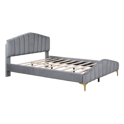Platform Bed With Thick, Stylish Stripe Decorated Bedboard And Elegant Leg
