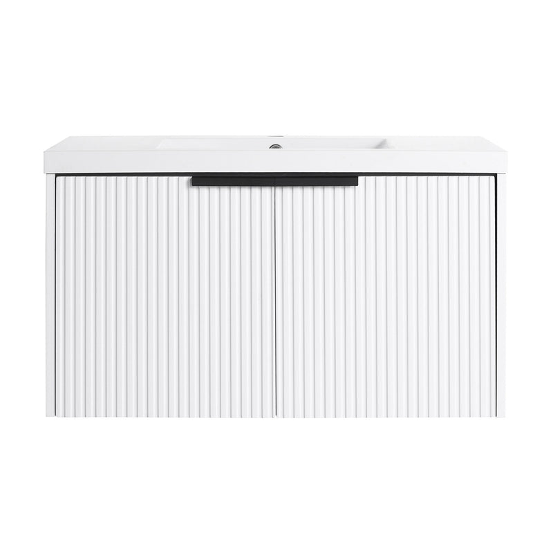 Contemporary Wall Mounted Bathroom Vanity With Resin Double Sink