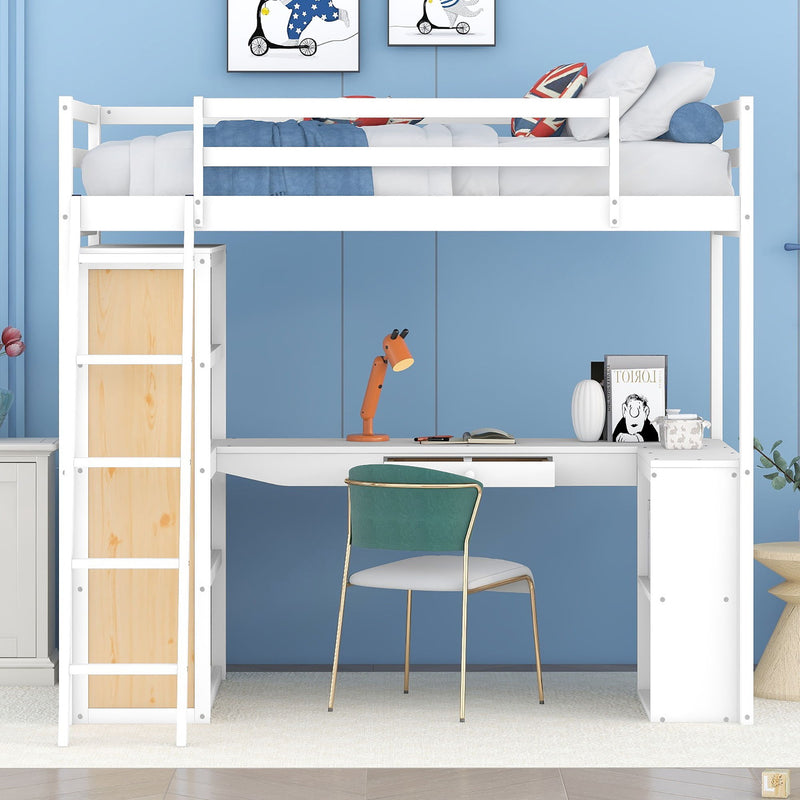 Loft Bed With Ladder, Shelves, And Desk