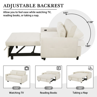 Pull-Out 2 Seat Modern Sleeper Sofa With 2 Throw Pillows And USB Ports