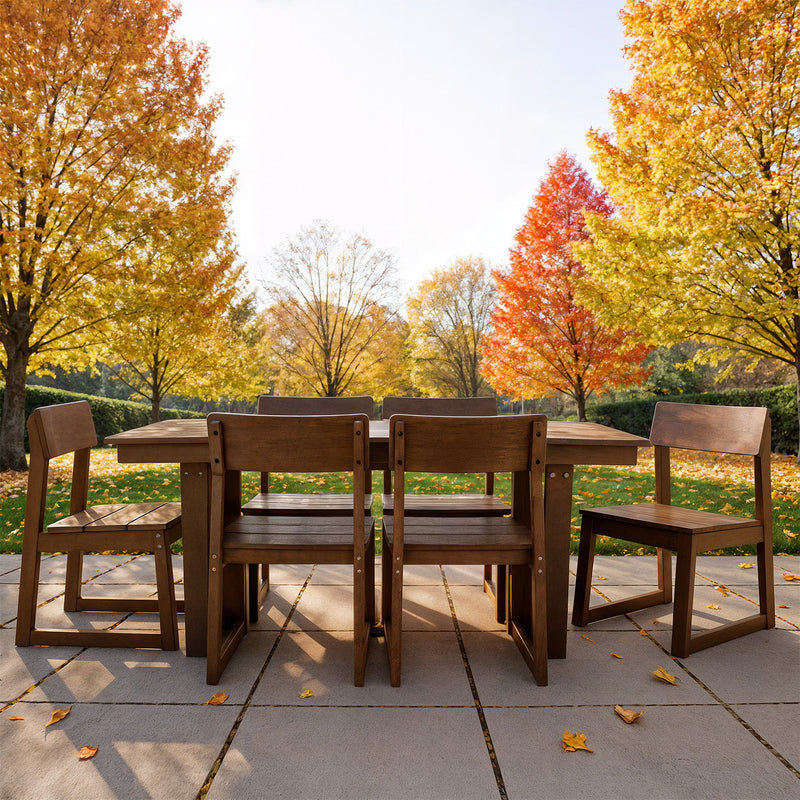 7 Piece Outdoor Dining Set For 6, Table With Umbrella Hole & 6 Armless Chairs For Backyard - Brown