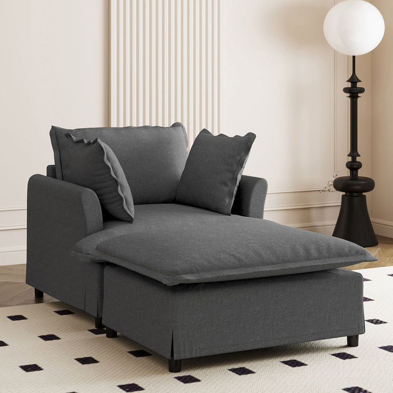 Oversized Chaise Lounge Indoor Single Sofa Bed With Wide Seat, Upholstered Lazy Sleeper Armchair With Movable Ottoman Reading Couch Set