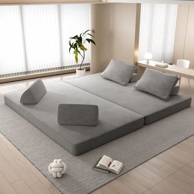 Multifunctional Convertible Sofa Bed With 2 Tumbler Backrests And 2 Pillows, Deep Seat Couch