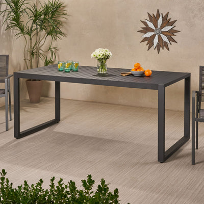 Modern Outdoor Aluminum Rectangular Dining Table With Slatted Top