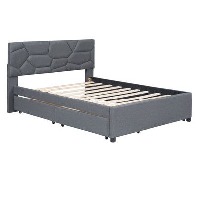 Upholstered Platform Bed With Brick Pattern Headboard And Twin Long Size Trundle