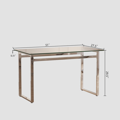 Modern Minimalist Rectangular Dining Table With Tempered Glass Top