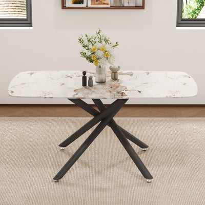Luxurious Marble Patterned Dining Table With Metal Fork Legs