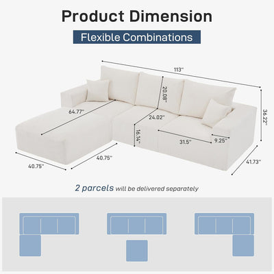 Modular Sectional Sofa With Ottoman, USB And Type C Charger, Petal Armrest Design