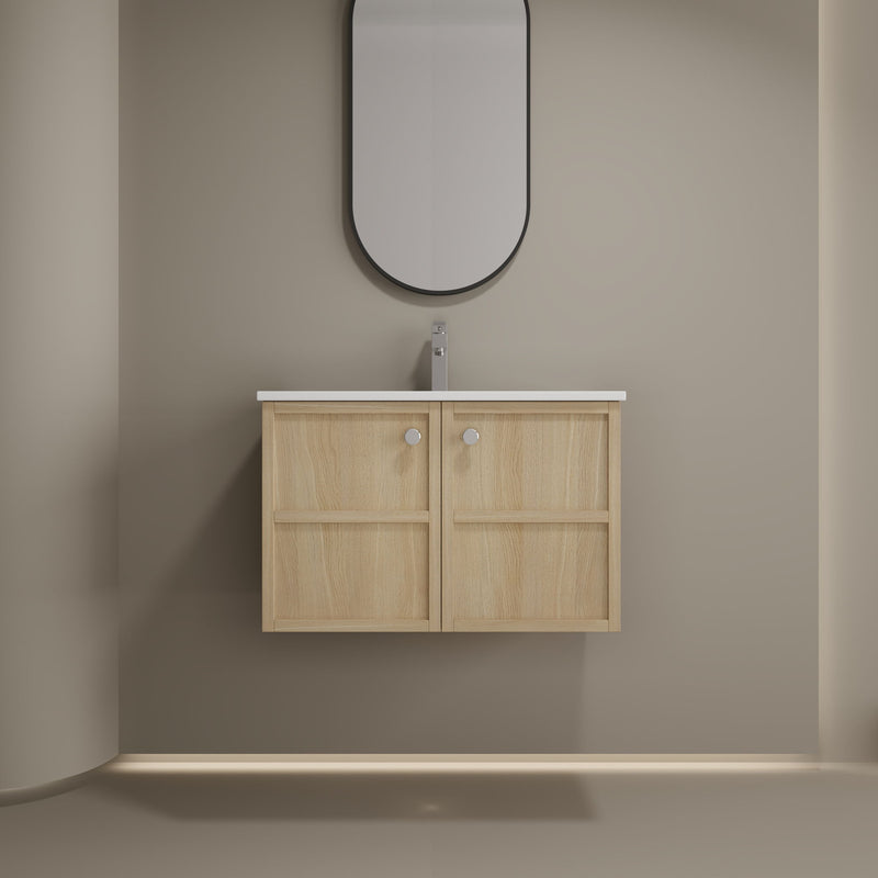 Wall Mounted Bathroom Vanity With Ceramic Sink And 2 Soft Closing Doors