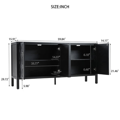 Stylish Storage Cabinet Sideboard With Unique Geometric Circle Door Design - Black