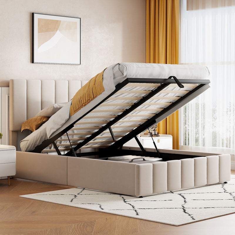 Elegant Upholstered Platform Bed With Hydraulic Storage System