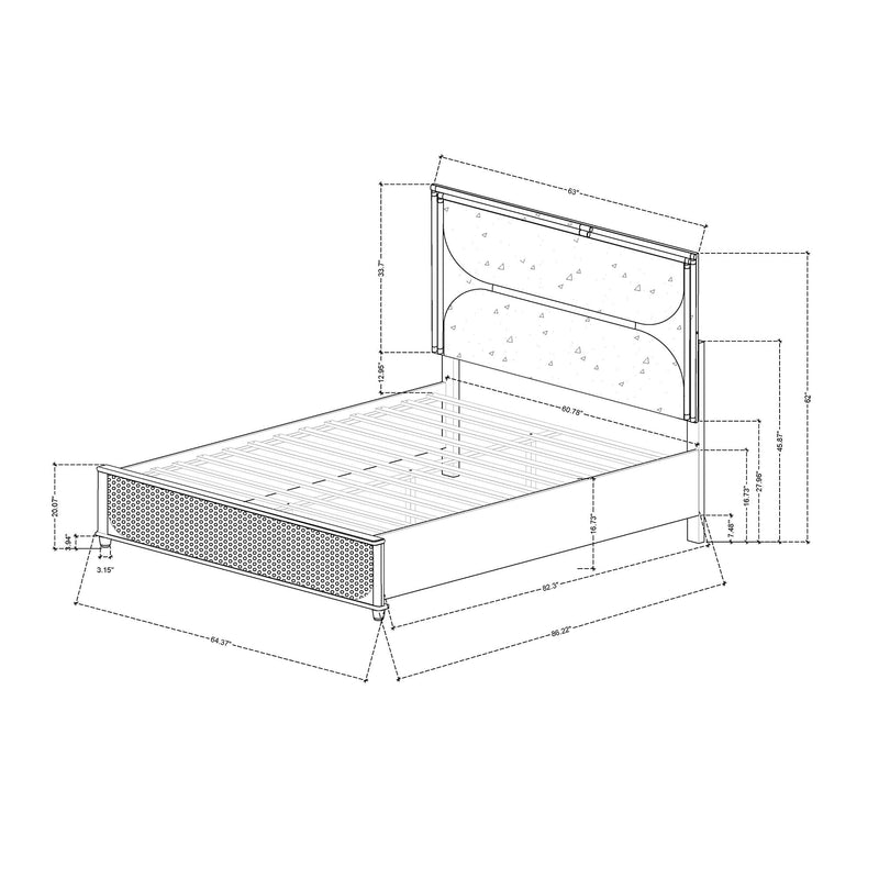 Laura - Queen Bed With Upholstered Headboard And LED Lights - Silver