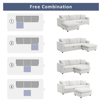 Modern Sectional Sofa With Throw Pillows, Cloud L Shaped Couch Set With Wide 4 Seat Comfy Couch Set With Movable Ottoman