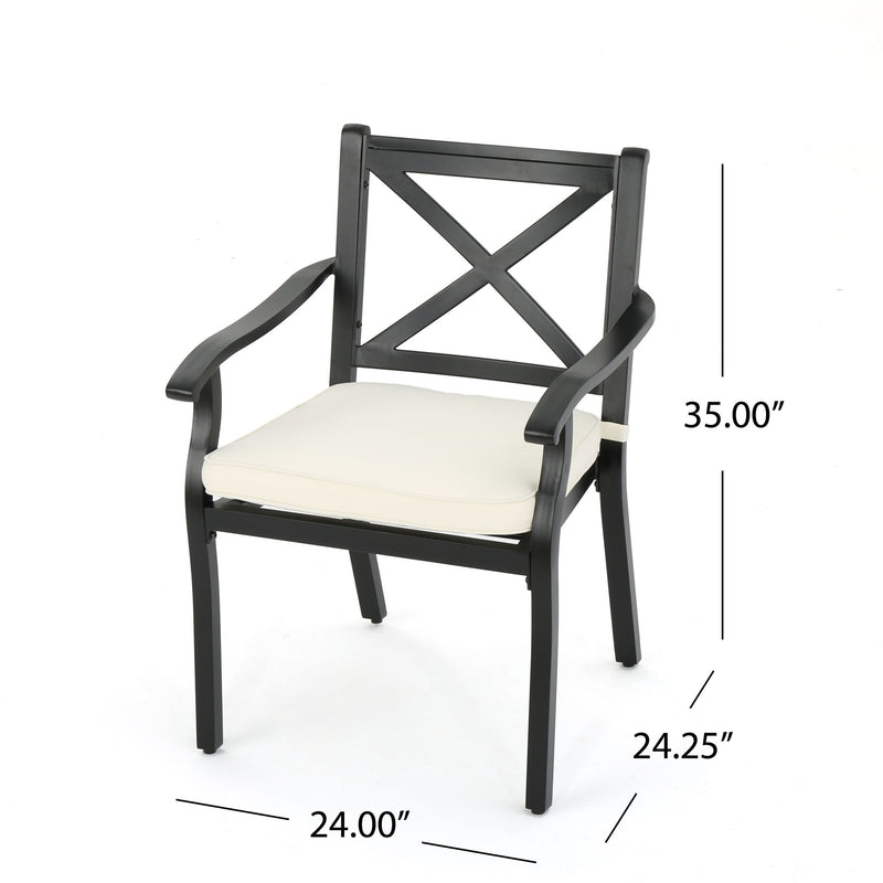 Outdoor Dining Chair Set With Water Resistant Cushions - Black / Ivory