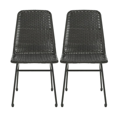 Outdoor Dining Chairs (Set of 2), Rattan Backrest And Cushions, Iron Frame - Dark Brown