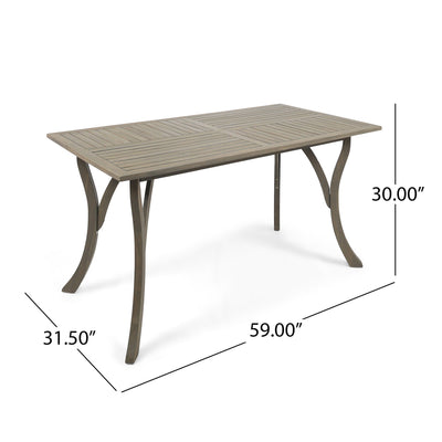 Transitional Acacia Wood Dining Table With Slat Panel Top - Gray