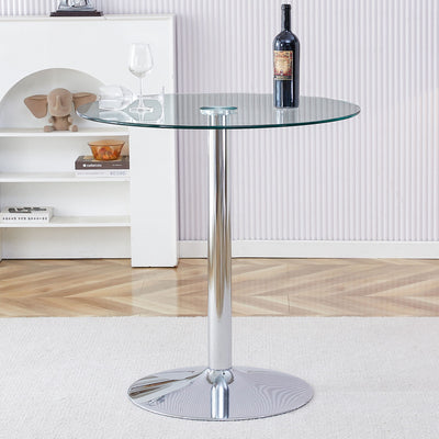 Modern Minimalist Circular Glass Dining Table With Electroplated Metal Legs 35" Diameter - Transparent