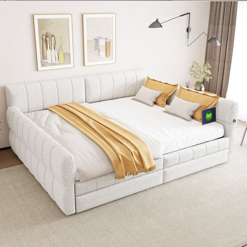 Upholstered Platform Bed With USB And 2 Drawers