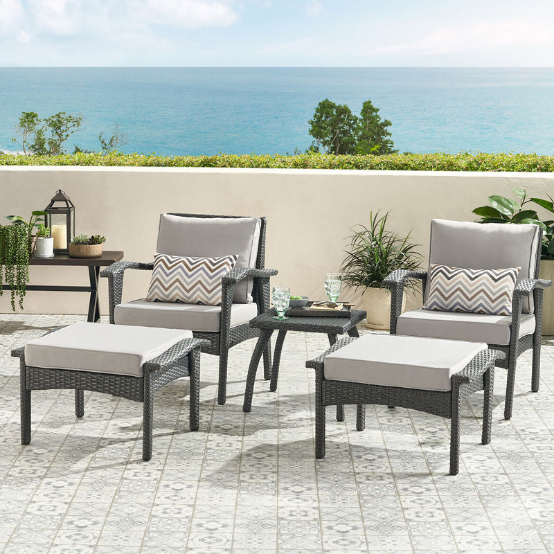 Honolulu - Modern Chat Set of 5 With Wicker - Gray / Silver