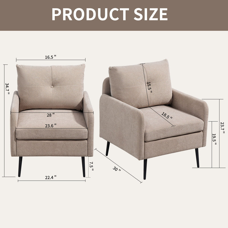 Contemporary Accent Chair With Metal Legs, Comfy Chenille Fabric Armchair