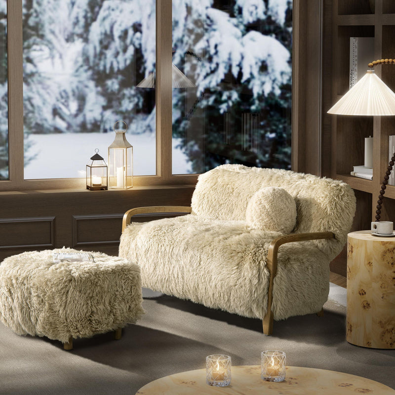 Enchante - New Zealand Sheepskin Rectangular Accent Ottoman - Taupe / Natural