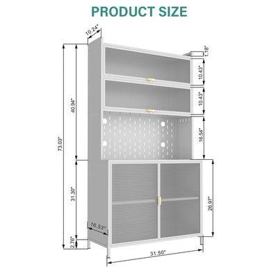 Tall Kitchen Pantry Cabinet With Flip Doors And Pegboard, Anti Tip Steel Storage Hutch