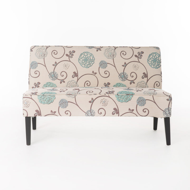 Contemporary Loveseat With Upholstered Fabric And Birch Wood Legs