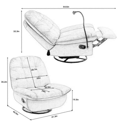 Modern Swivel Gliding Recliner Chair With Rocking Function And Phone Holder, Large Comfortable