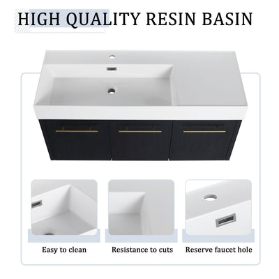 Modern Chestnut Wall Mounted Bathroom Vanity With Left Resin Sink And Storage Rack - Black Chestnut