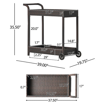 Resin Wicker Bar Cart With Metal Frame - Brown