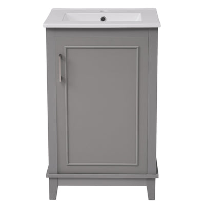 Modern Small Bathroom Vanity Cabinet With Ceramic Basin, Ample Storage, 1 Soft Close Door