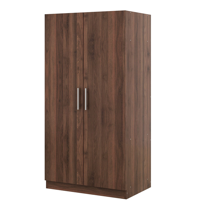2 Door Wooden Wardrobe Armoire With 3 Storage Shelves - Brown